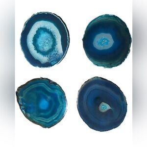 Dyed Teal 3-3.5" natural Agate Coasters with Rubber Bumper Set of 4 Home Decor